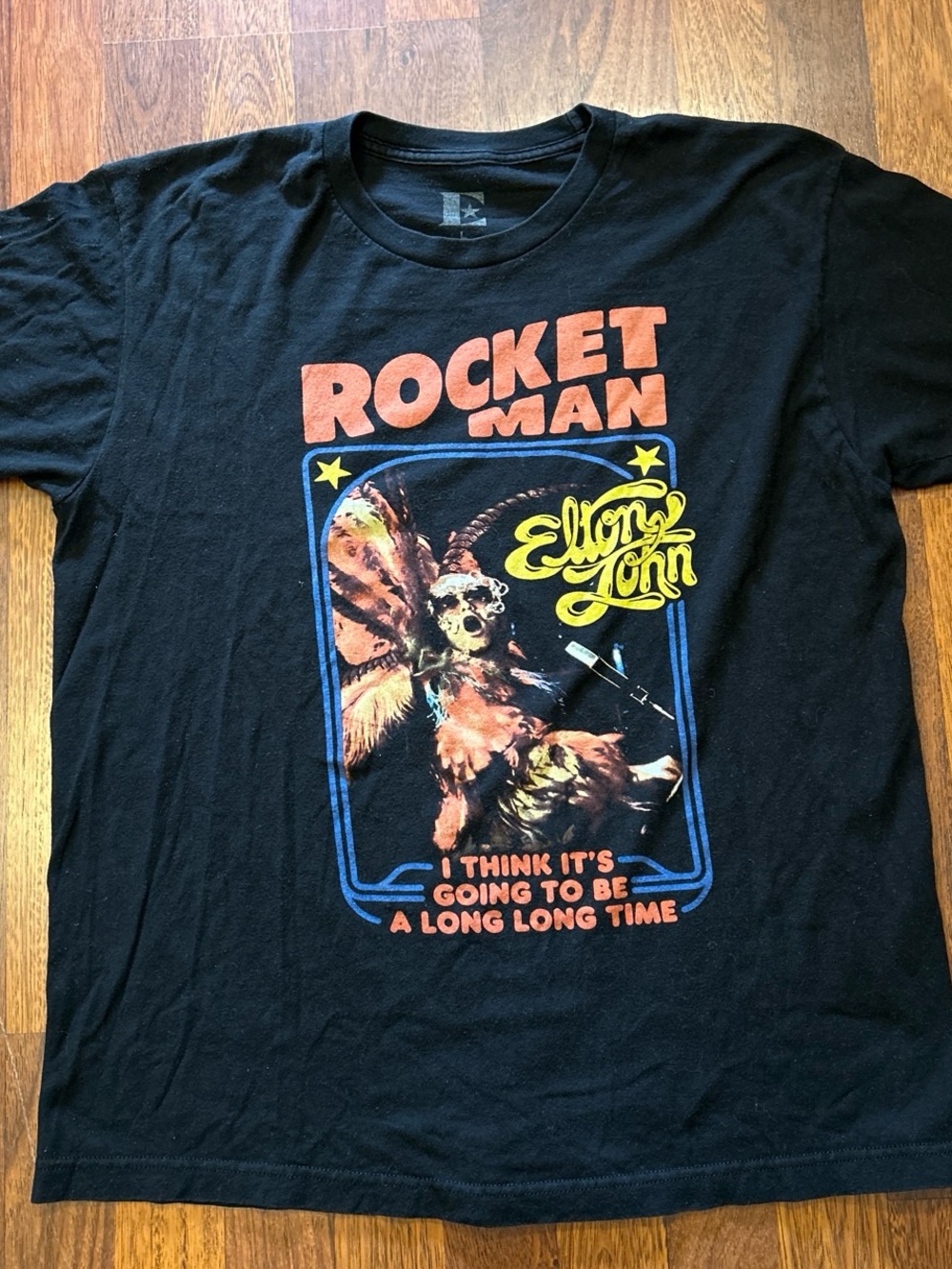 Elton John Rocket Man Black Graphic Concert Tshirt Band Tee Size Large